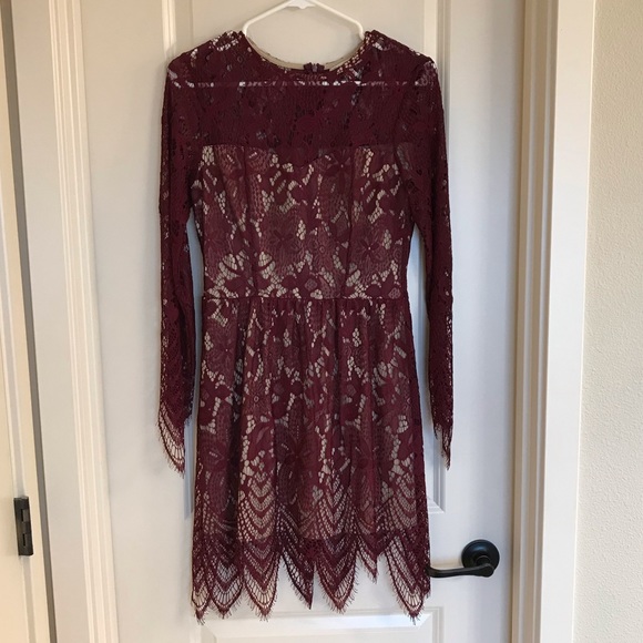 (CRIMSON/MAROON) Love FIRE Long Sleeve Lace Dress - Picture 3 of 4